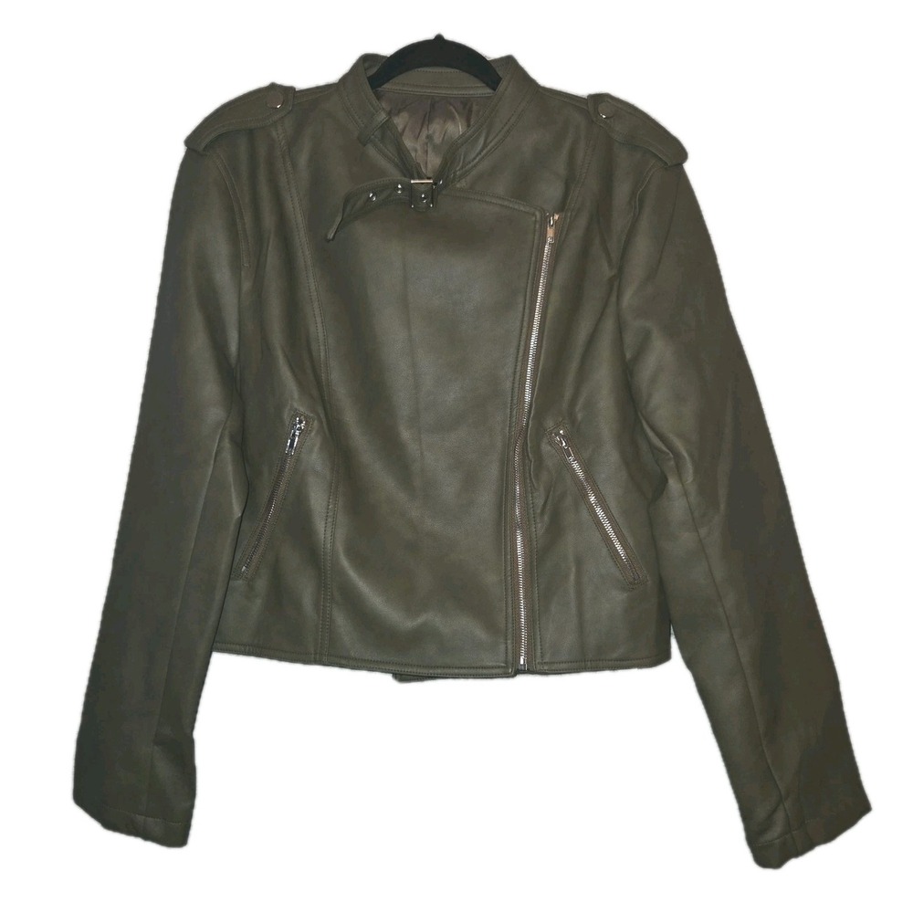 CIDER Faux Leather Moto Jacket Tan Brown Women's XL Zipper Buckle Motorcycle NWT
